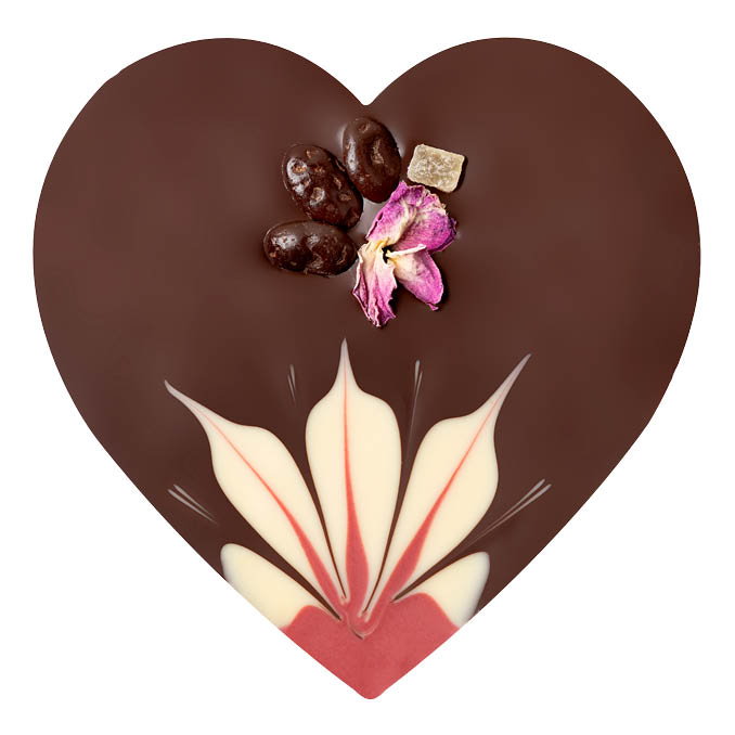 Heart vegan dark chocolate with raspberry topping