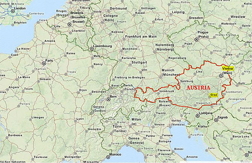 Mapa - Situación de Austria en Europa