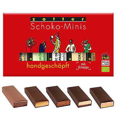Handgeschöpfte Schoko-Minis mit Schwips, 5 Sorten (alk.)
