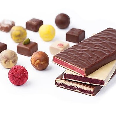 Product photo of hand-scooped chocolates and bonbons