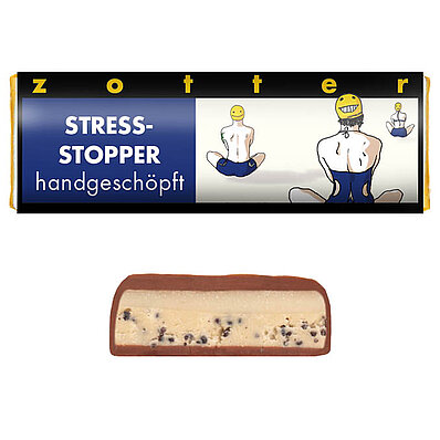 »Stress Stopper«, Sorte: Blauer Krachmohn • handgeschöpfte Schoko-Mini