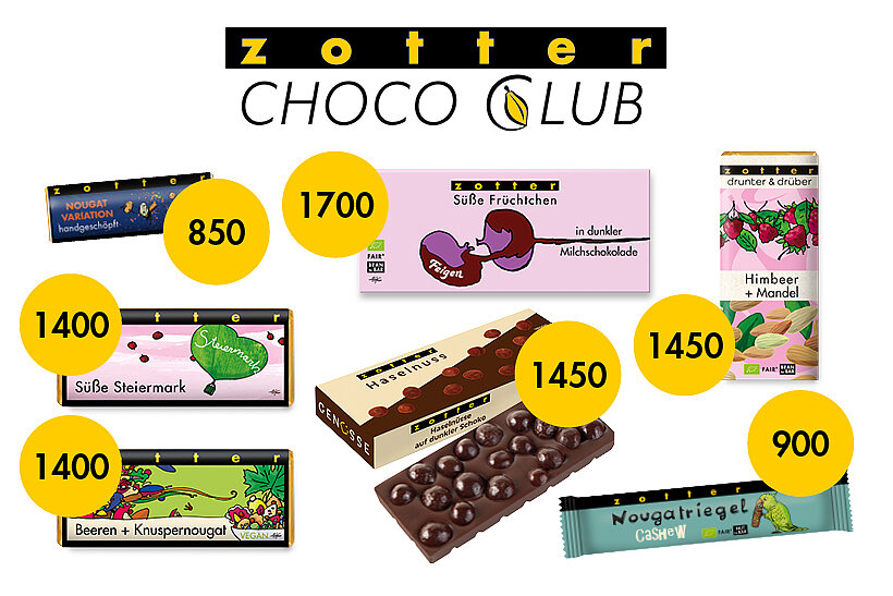 Zotter Choco Club Prämien-Auswahl