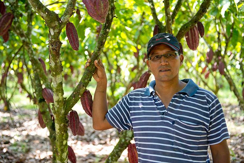 Norman in seinem Kakaogarten in Peru