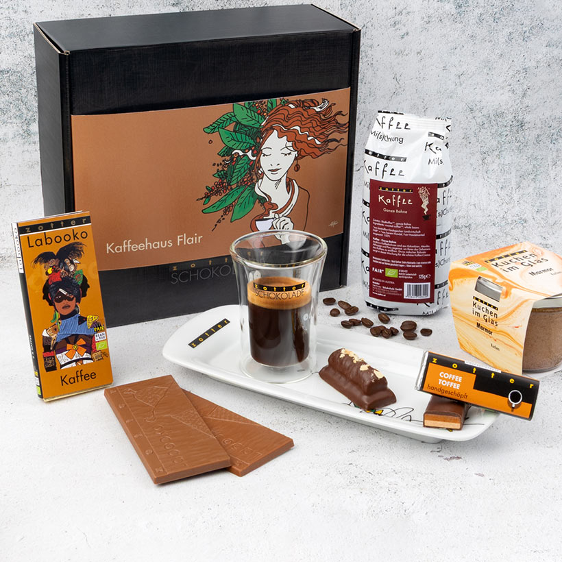 Neues von Zotter Schokolade - Kaffehaus Flair Motto-Box Geschenkset von Zotter