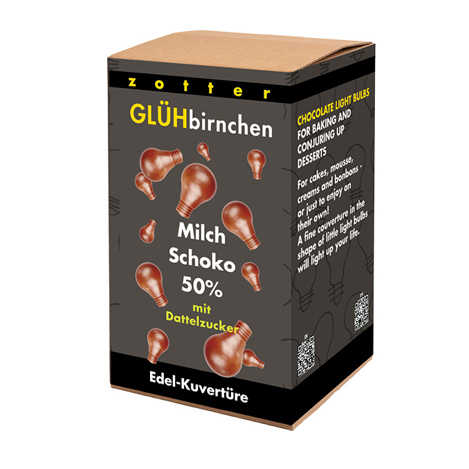 Glühbirnchen – 50% Milchschoko mit Dattelzucker 1300g