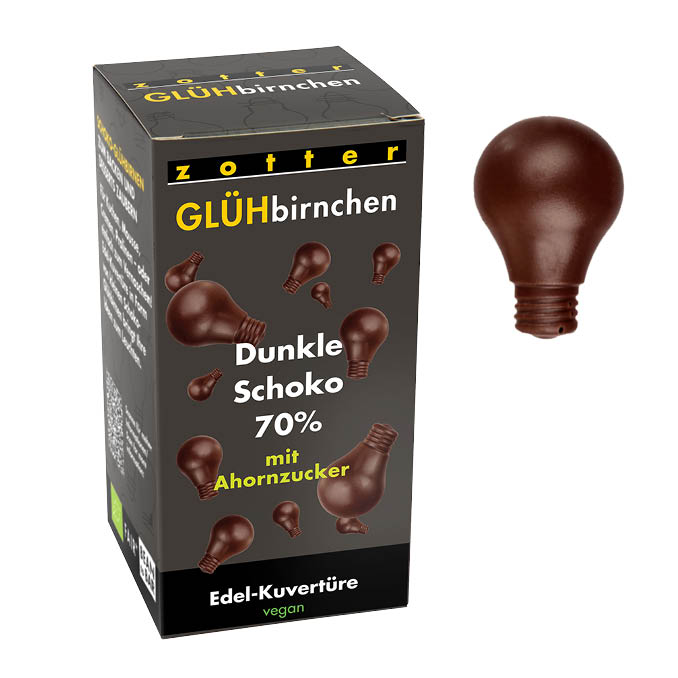 Glühbirnchen – Dunkle Schoko 70 % mit Ahornzucker