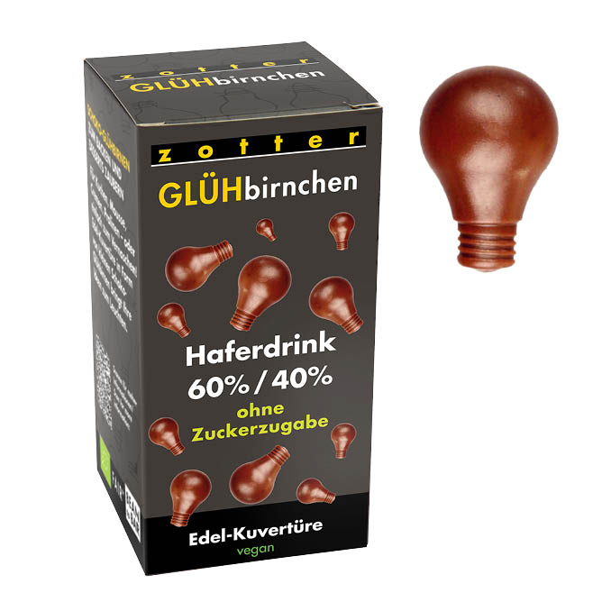 Glühbirnchen - 60% Kakao + 40% Haferdrink, ohne Zuckerzugabe (130g)