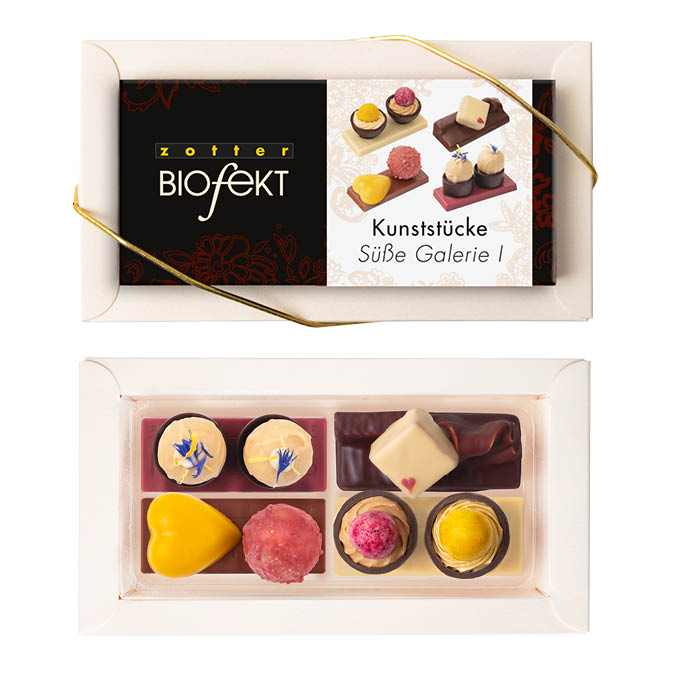 Pralinenbox mit Kunststücken (4 Stück)