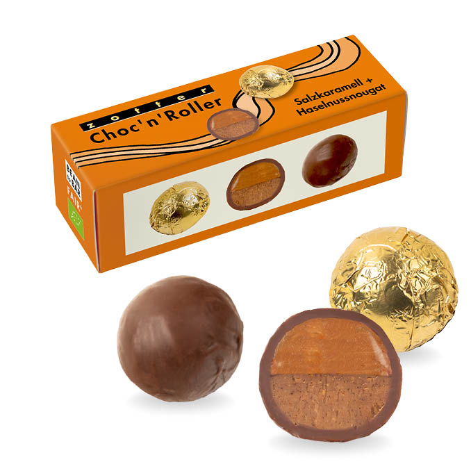 Zotter Salzkaramell + Haselnussnougat - Choc 'n' Roller (Packung) alkoholfrei