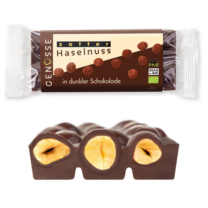 Haselnuss in dunkler Schokolade
