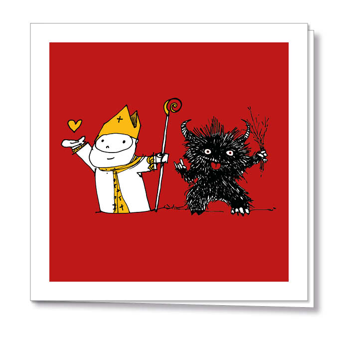 Grußkarte: Krampus + Nikolaus