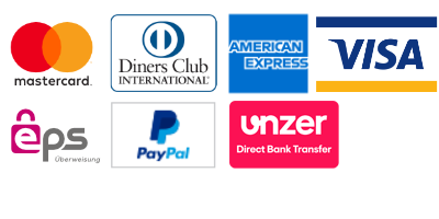 Accepted payment methods, MasterCard, Visa, Amex, Diners, PayPal, EPS, Unzer Direct Bank Transfer